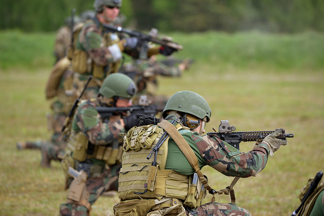 "U.S. Marine Critical Skills Operators from United States Marine Corps Forces Special Operations Command conduct combat marksmanship training." 
