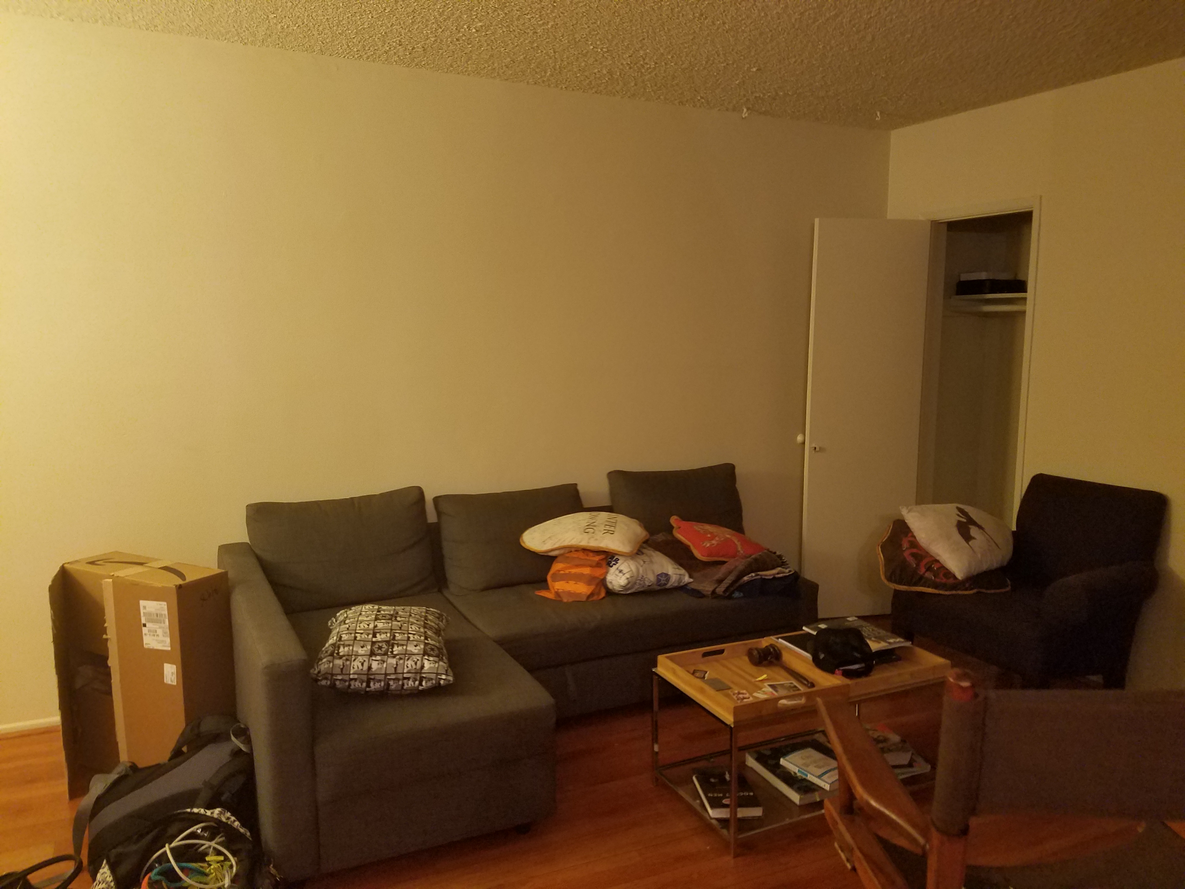 A living room in a new apartment. 