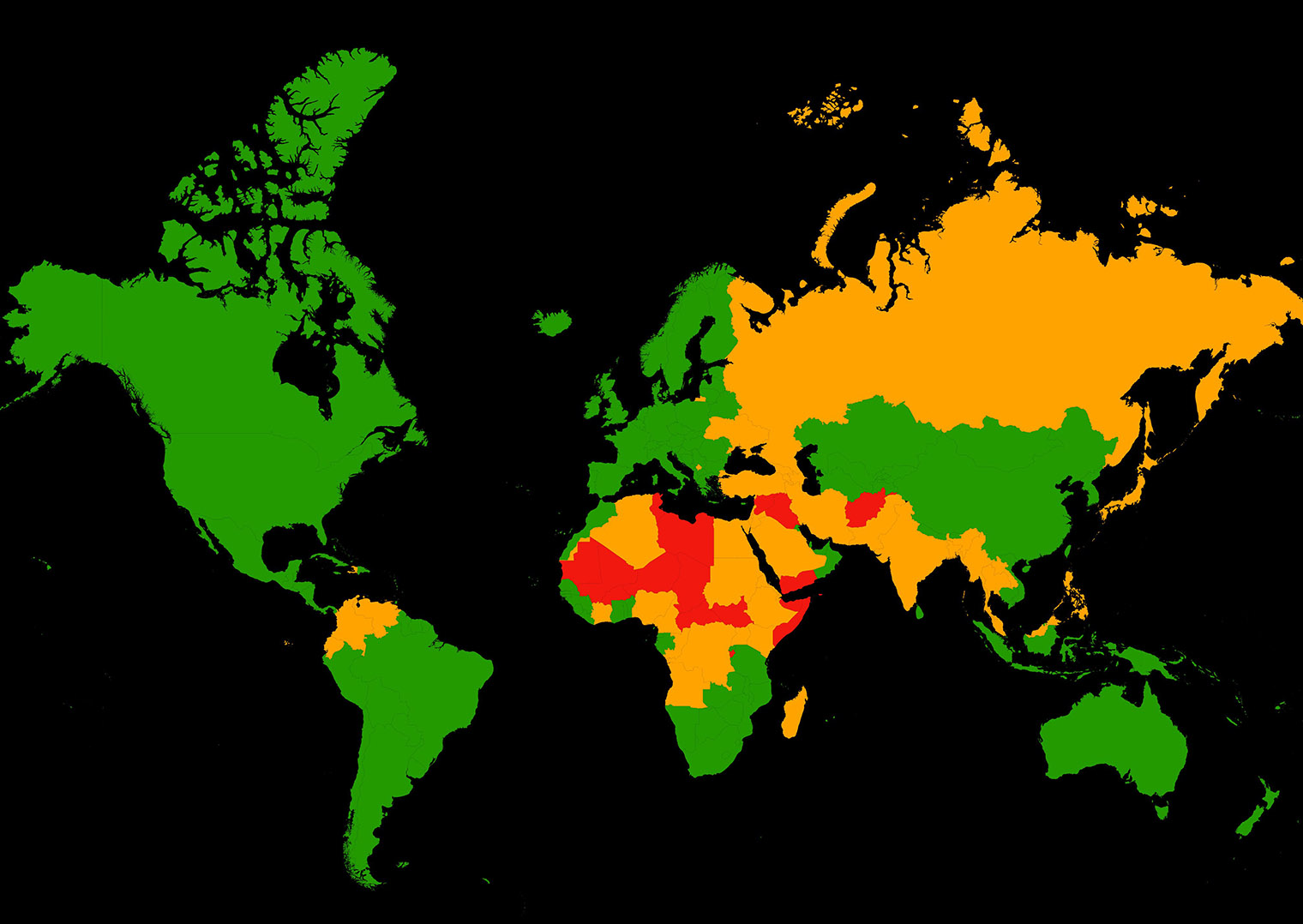 Global map of most dangerous countries