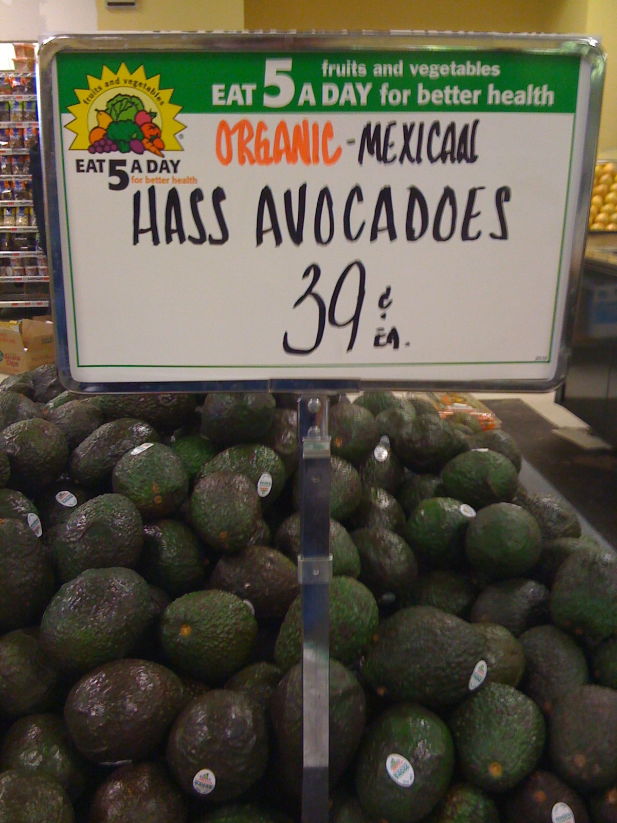 Avocados in a grocery store