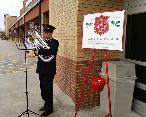 salvation army red kettle bell ringer
