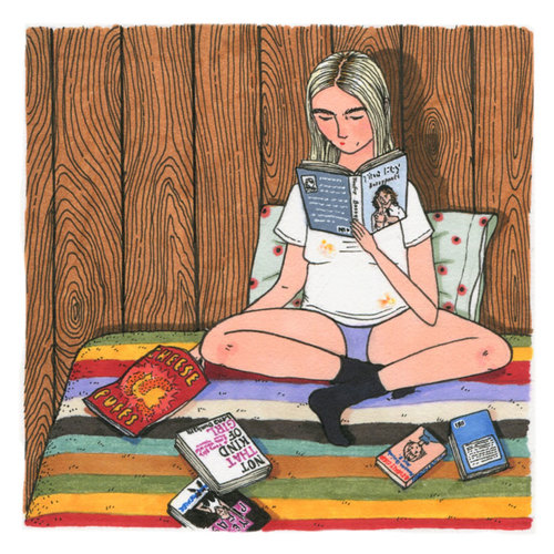 Sally Nixon woman reading in underwear