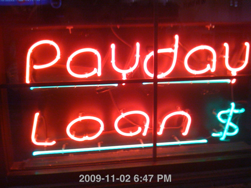Neon "PAYDAY LOAN" sign.
