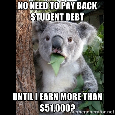 No need to pay back student debt until i make more than $51,000 koala bear meme