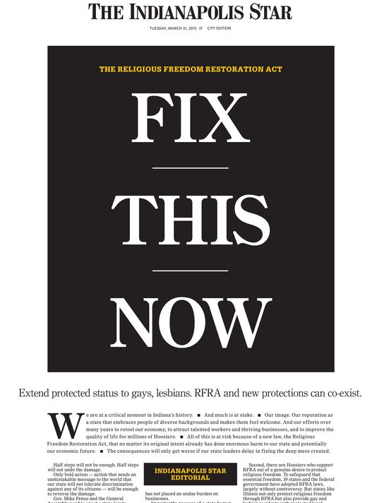 Indianapolis Star front page