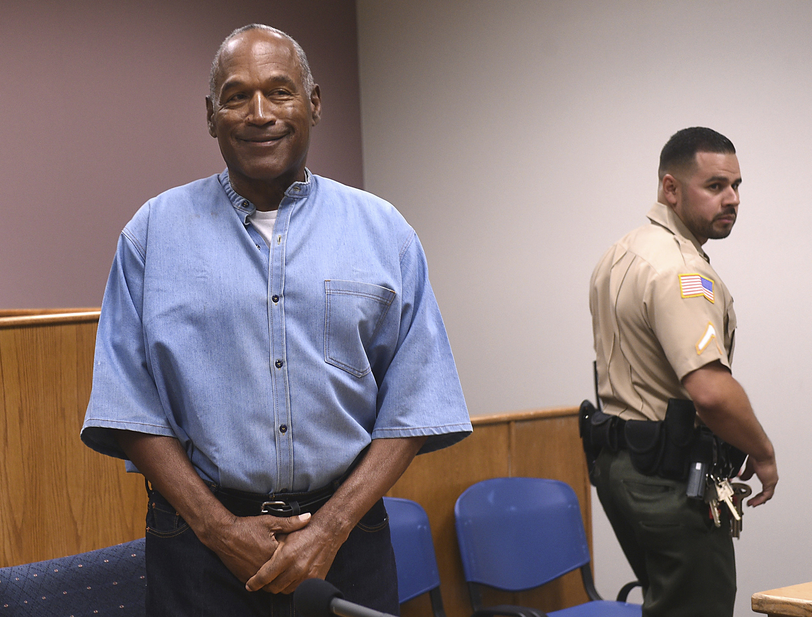 "Former NFL football star O.J. Simpson enters for his parole hearing at the Lovelock Correctional Center in Lovelock, Nev., on Thursday, July 20, 2017. "