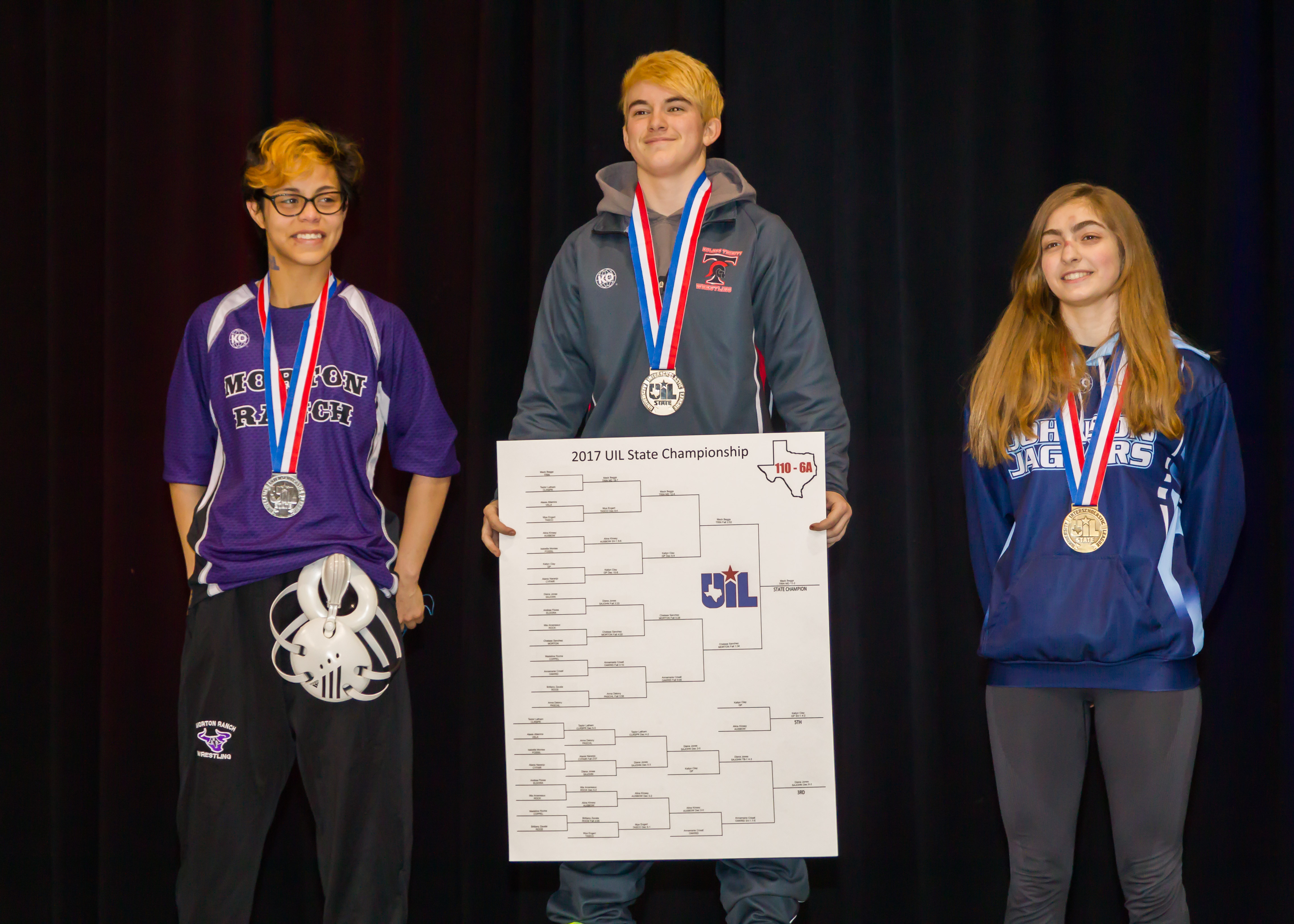 Mack Beggs is awarded a gold medal at the Texas Wrestling State Tournament in Cypress, Texas. 