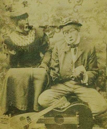 A 1908 postcard of two blackface actors. 