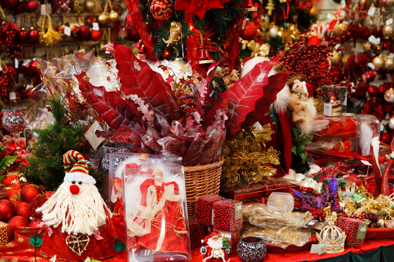 Christmas decorations at a store