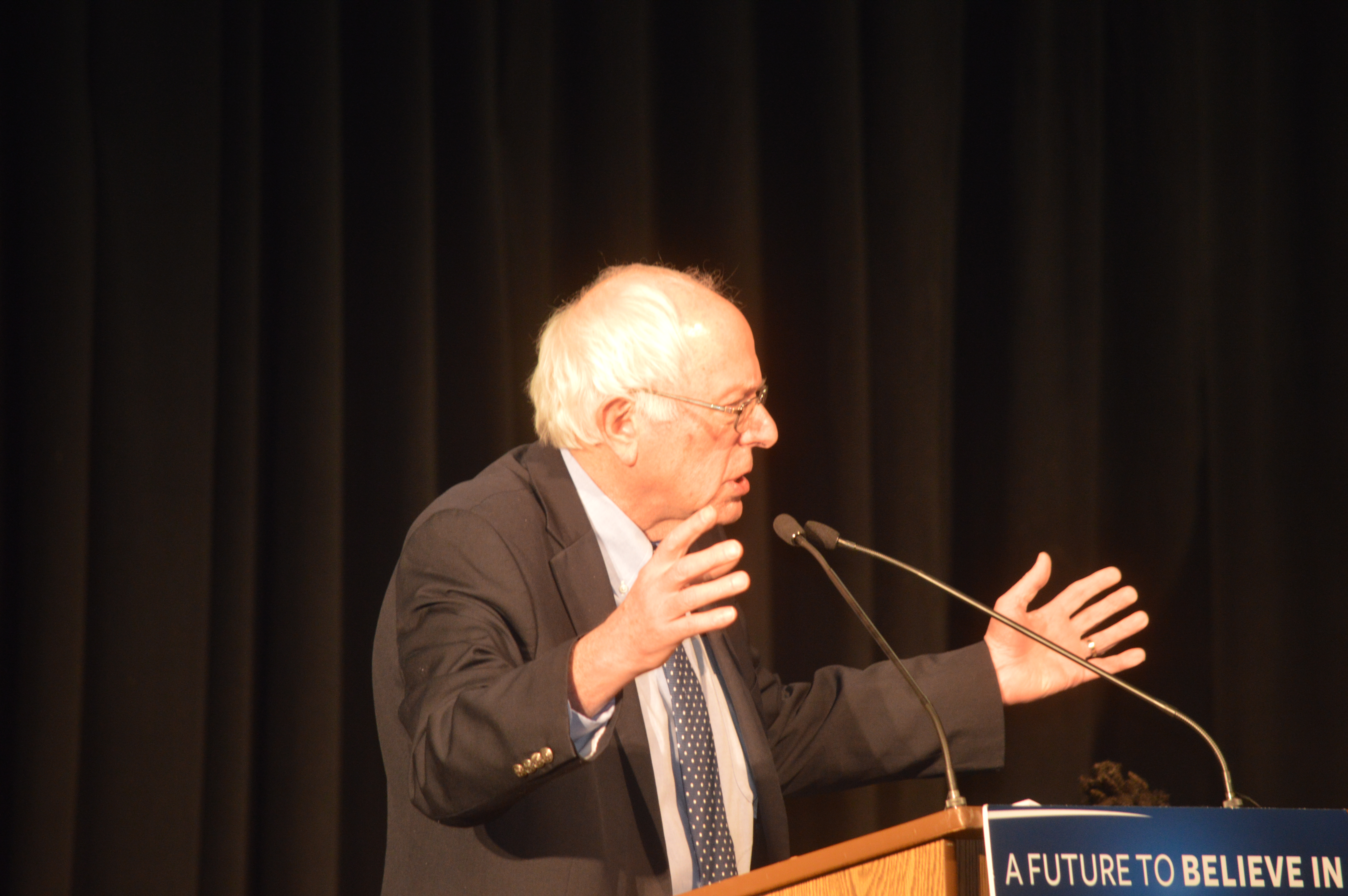 Bernie Sanders speaks at a forum on black community issues 