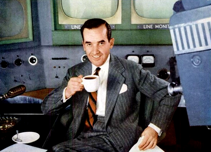 Photo of Edward R. Murrow on the television news set.