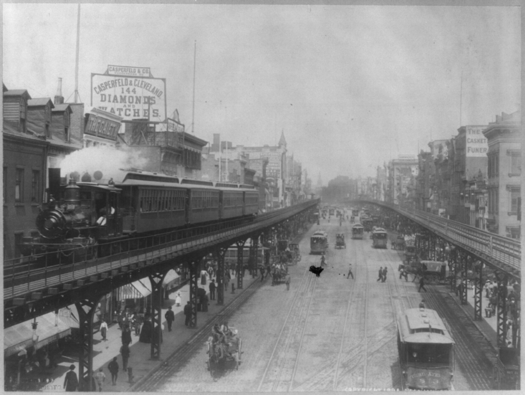 1896 elevated railroads in New York City helped residents.