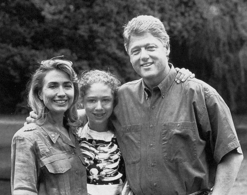 Hillary, Chelsea and Bill Clinton circa 1993