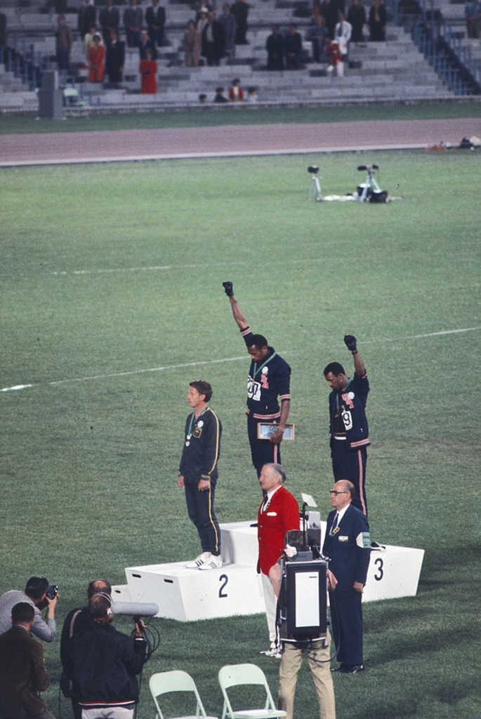 Tommie Smith and John Carlos at the 1968 Olympics. 