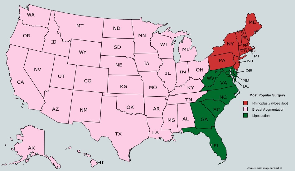 Map of Popular Plastic Surgery Procedures by State ATTN