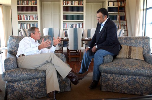 George W. Bush and Prince Bandar at Bush's ranch in Texas. 