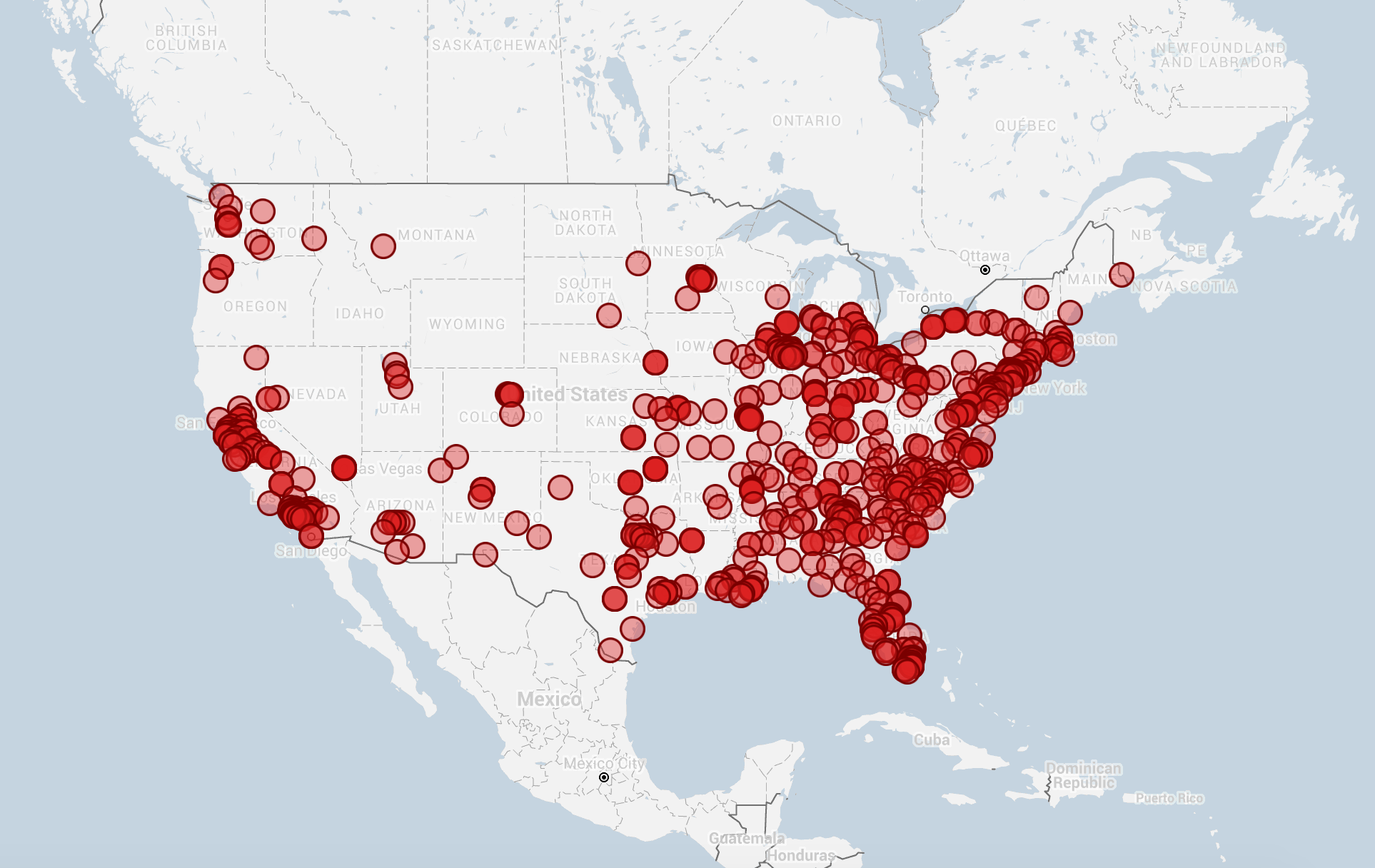 A U.S. map of all of the mass shootings since the Sandy Hook massacre in 2012.