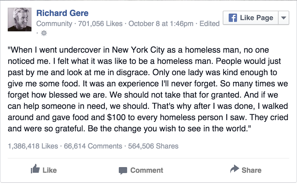 Richard Gere Homeless in New York