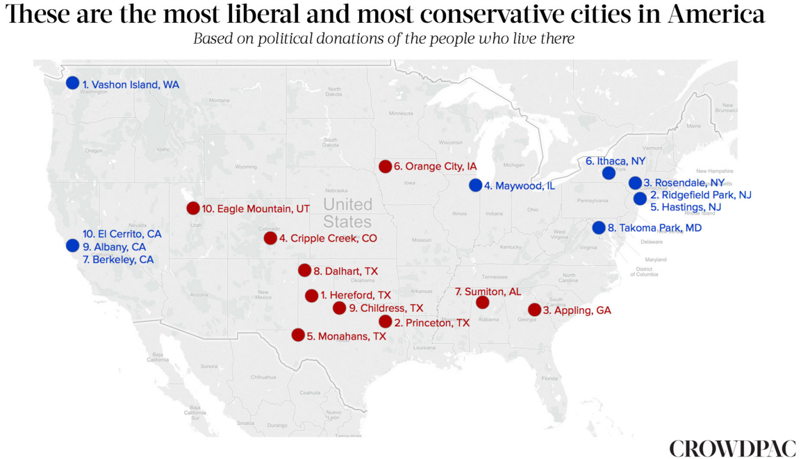 The Most Liberal and Conservative Cities in the U.S.