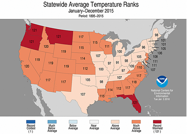 States experienced warmer than average temperatures