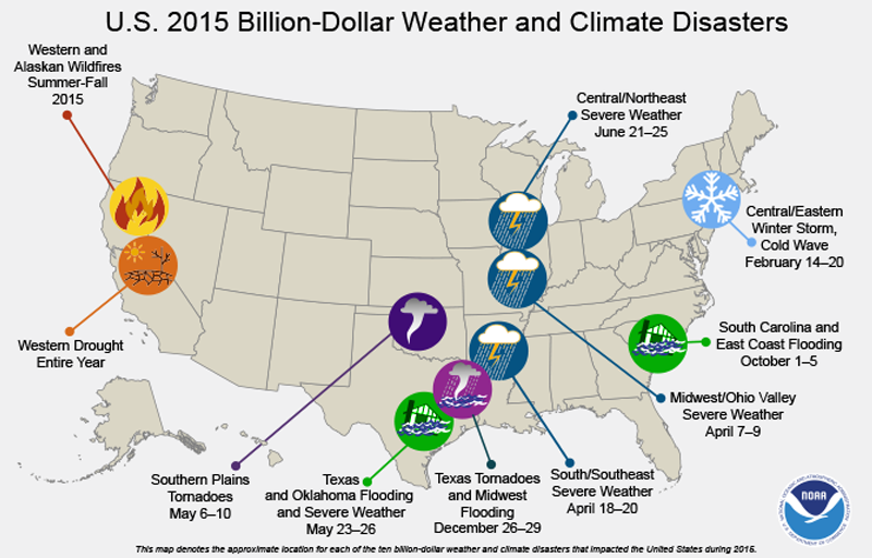 Extreme weather events costing $1 billion