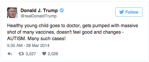 Trump Anti Vaxx Autism Tweet