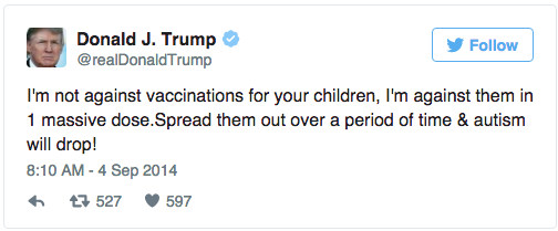 Trump Misinformed On Vaccines Tweet
