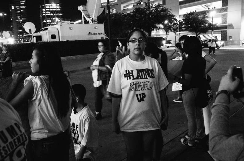 Demonstrators at a 2014 Trump rally