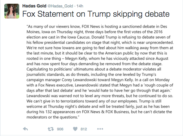 Fox Statement to Politico 