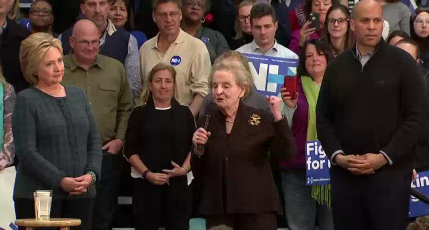 Madeline Albright speaking at a Clinton event 