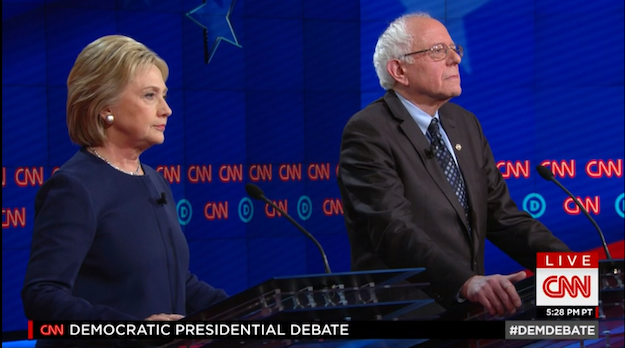 Hillary Clinton and Bernie Sanders at the Flint Debate