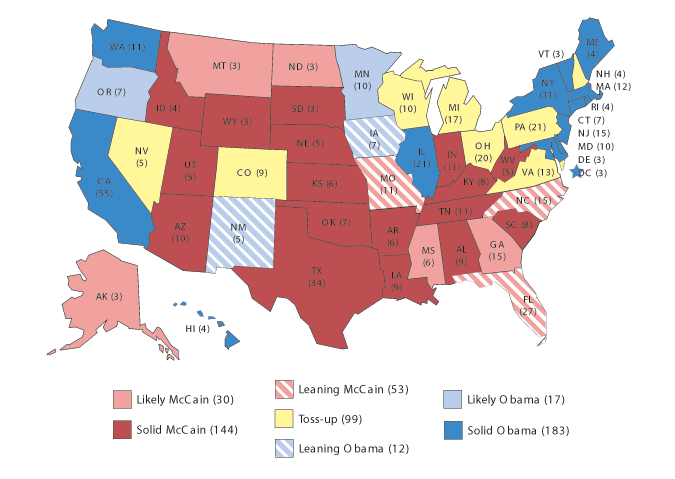 The University of Virginia Center for Politics 2008 map