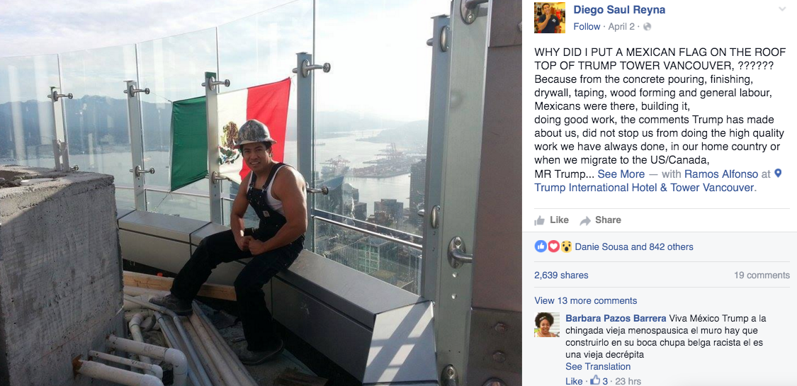 Diego Reyna's Trump Tower Facebook Post