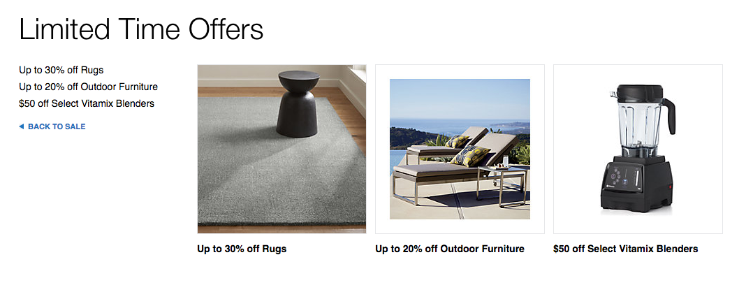 Crate and Barrel limited time offer