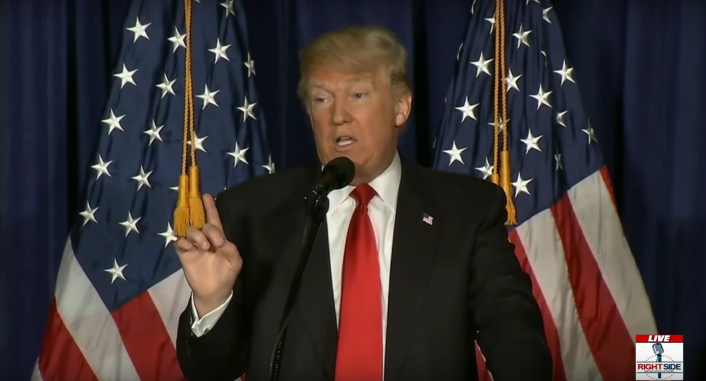 Donald Trump speaks on foreign policy at the Mayflower Hotel in Washington, DC.