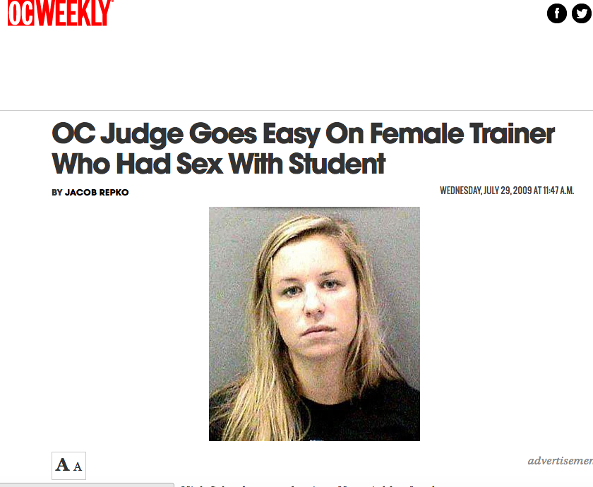 OC Judge Goes Easy On Female Trainer Who Had Sex With Student