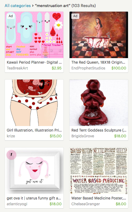 Menstruation art not prohibited by Etsy