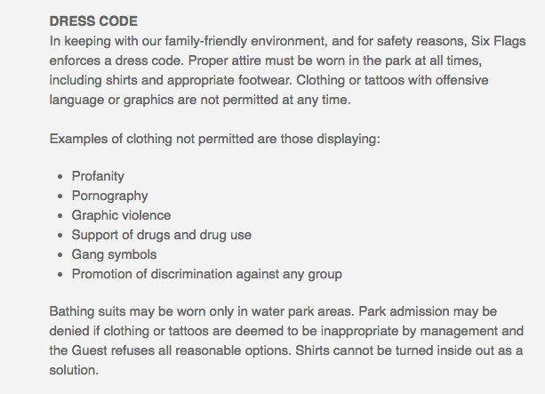 Six Flags Dress Code