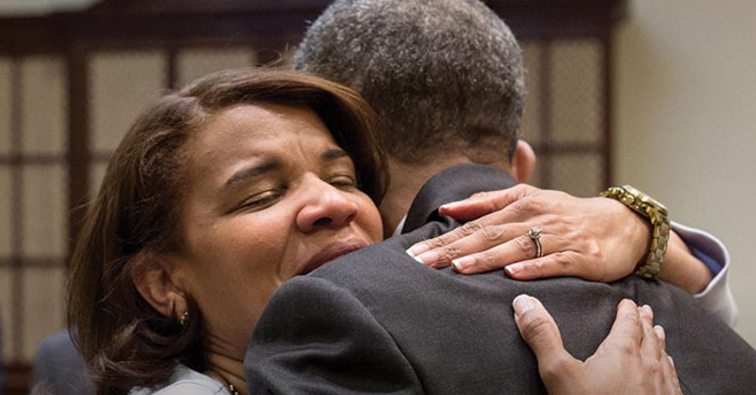 President Obama hugs a woman he freed from incarceration. 