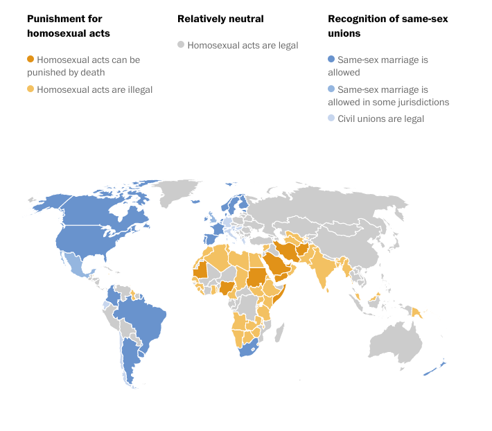 The Washington Post's map of homosexuality laws. 