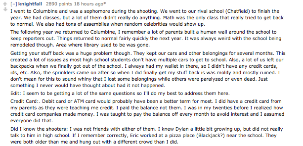 AskReddit thread about mass shootings and gun violence. 