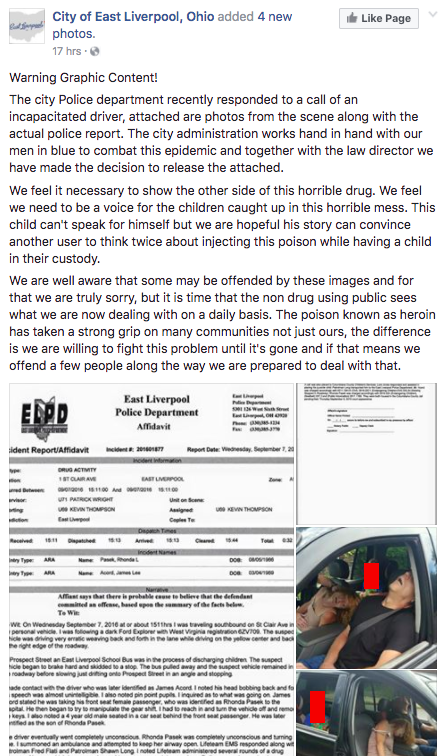 facebook post showing suspected heroin overdose