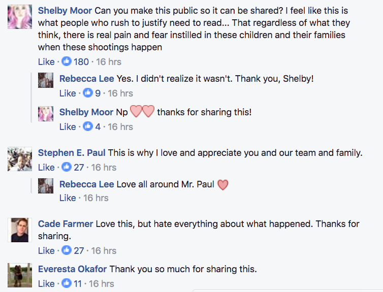 Rebecca Lee's Facebook comments. 