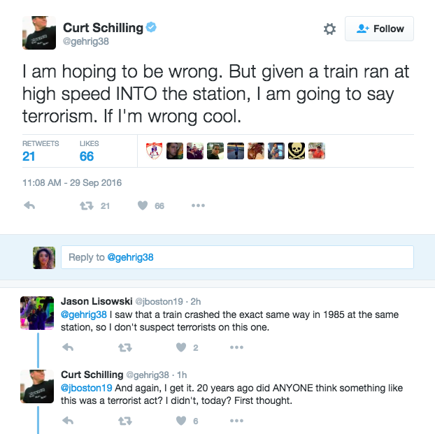 Curt Schilling's tweets about terrorism. 