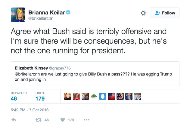 Brianna Keilar's tweet about Billy Bush. 