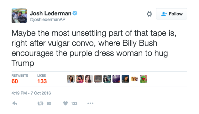 Josh Lederman's tweet about Billy Bush. 