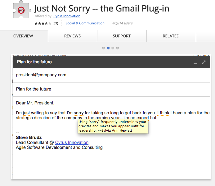 "Just Not Sorry" Gmail Plug-in