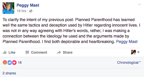 Peggy Mast Hitler Facebook post