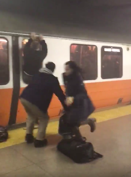 Twitter video shows passengers jumping out of a train. 