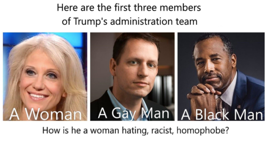 Meme about Trump's potential cabinet picks. 